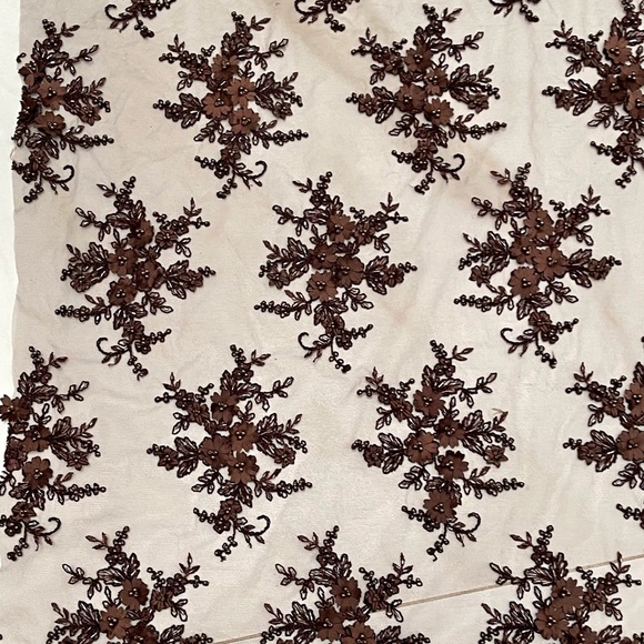 Handmade lace embroidered sequins beaded fabric gown dress 2.5 yard 50” width - Picture 3 of 10